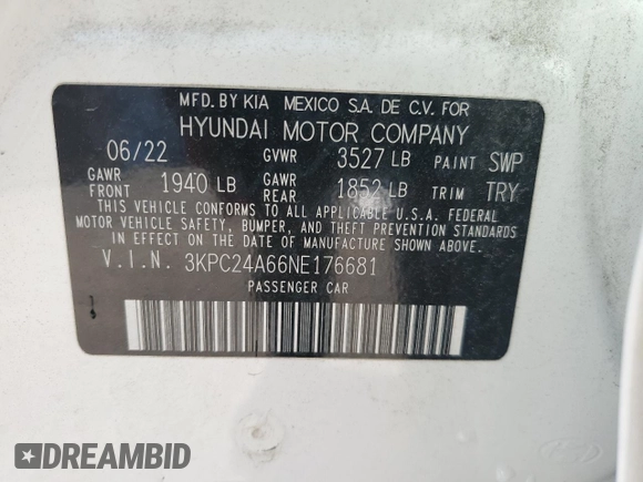 2022 Hyundai Accent SE with VIN 3KPC24A66NE176681, listed as a Copart auction lot 50429525 with 29,654 mi miles and Salvage Title. Bid and sale history available at DreamBid. Image 13.