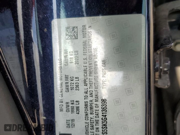2016 Buick Verano Group with VIN 1G4PS5SK5G4136398, listed as a Copart auction lot 54139715 with 78,178 mi miles and Salvage title. Bid and sale history available at DreamBid. Image 12.