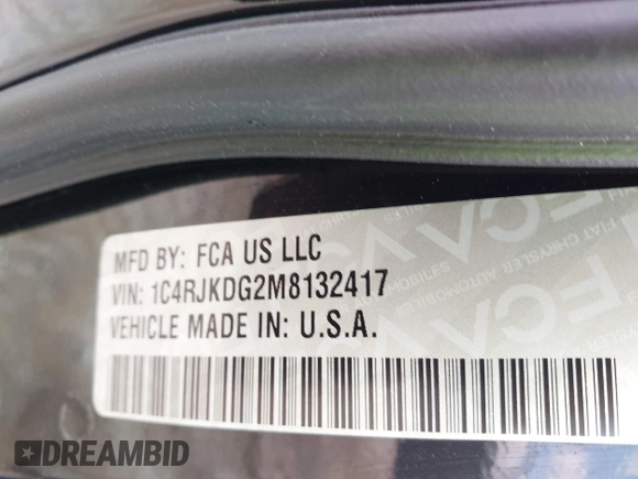2021 Jeep Grand Cherokee Overland with VIN 1C4RJKDG2M8132417, listed as a IAAI auction lot 42108830 with 38,092 mi miles and . Bid and sale history available at DreamBid. Image 9.