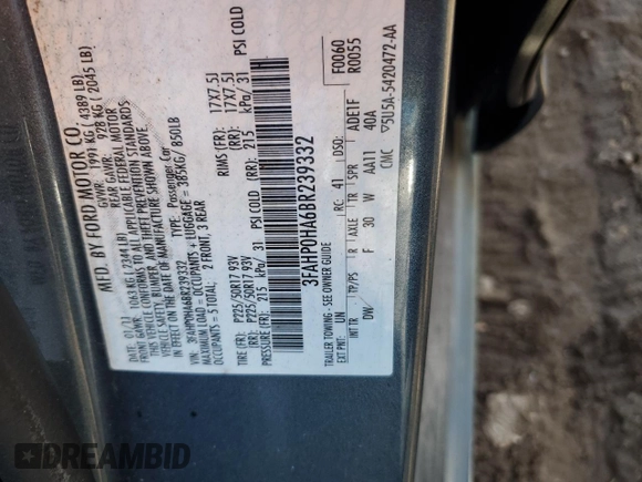 2011 Ford Fusion SE with VIN 3FAHP0HA6BR239332, listed as a Copart auction lot 48510425 with 127,173 mi miles and Salvage Title. Bid and sale history available at carsss.com. Image 12.