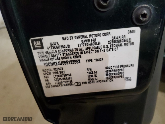 2005 Chevrolet Silverado 2500HD with VIN 1GCHK24U05E122552, listed as a Copart auction lot 48241025 with 96,950 mi miles and Salvage Title. Bid and sale history available at carsss.com. Image 12.