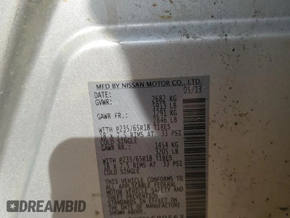 2013 Nissan Pathfinder SV with VIN 5N1AR2MN6DC680563, listed as a Copart auction lot 54329765 with 156,509 mi miles and Salvage title. Bid and sale history available at DreamBid. Image 13.