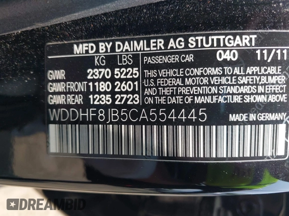 2012 Mercedes-Benz E 350 Luxury with VIN WDDHF8JB5CA554445, listed as a IAAI auction lot 42469799 with 96,606 mi miles and . Bid and sale history available at DreamBid. Image 9.
