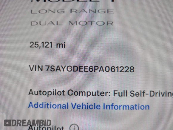 2023 Tesla Model Y Long Range z VIN 7SAYGDEE6PA061228, wystawiony jako IAAI lot #41371547 z przebiegiem 25 121 mil mil oraz . Historia ofert i sprzedaży dostępna na DreamBid. Obrazek 9.