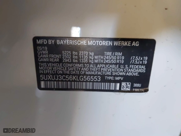 2019 BMW X4 xDrive30i with VIN 5UXUJ3C56KLG56553, listed as a IAAI auction lot 41365333 with 77,727 mi miles. Bid and sale history available at carsss.com. Image 9.