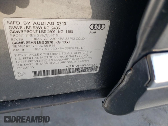 2014 Audi Q5 Premium Plus with VIN WA1LFAFP5EA024523, listed as a Copart auction lot 52365085 with 135,007 mi miles and Salvage Title. Bid and sale history available at carsss.com. Image 12.