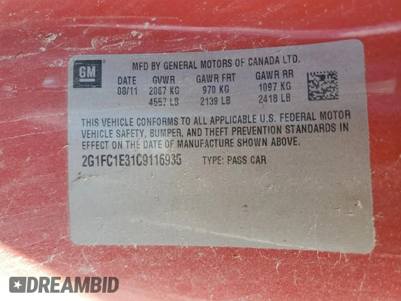 2012 Chevrolet Camaro 2LT with VIN 2G1FC1E31C9116935, listed as a Copart auction lot 62897455 with 232,865 mi miles and Clean title. Bid and sale history available at DreamBid. Image 12.