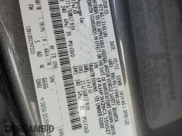 2012 Ford Focus SEL with VIN 1FAHP3H29CL359927, listed as a Copart auction lot 50734275 with 163,688 mi miles and Salvage Title. Bid and sale history available at carsss.com. Image 14.