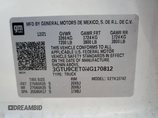 2022 GMC Sierra 1500 Elevation with VIN 3GTU9CET0NG170812, listed as a Copart auction lot 76129774 with 56,539 mi miles and Salvage Title. Bid and sale history available at DreamBid. Image 13.