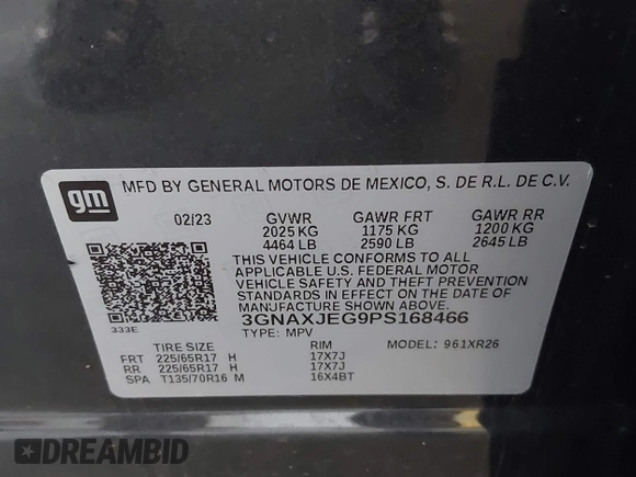 2023 Chevrolet Equinox LT с VIN 3GNAXJEG9PS168466, выставлен на аукционе IAAI как лот 42468270 с пробегом 80 032 миль миль и . История ставок и продаж доступна на DreamBid. Изображение 9.