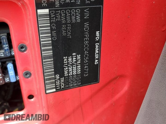 2012 Freightliner Sprinter с VIN WDYPE8CC4C5614713, выставлен на аукционе Copart как лот 53429985 с пробегом 259 800 миль миль и Списание • Salvage title. История ставок и продаж доступна на DreamBid. Изображение 13.