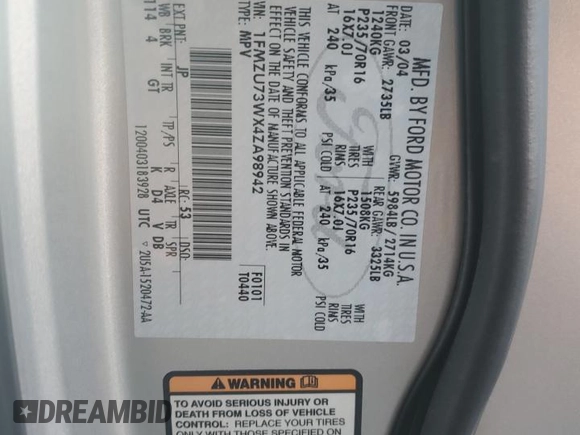2004 Ford Explorer XLT z VIN 1FMZU73WX4ZA98942, wystawiony jako Copart lot #85046544 z przebiegiem 108 909 mil mil oraz Szkoda całkowita • Salvage title. Historia ofert i sprzedaży dostępna na DreamBid. Obrazek 13.