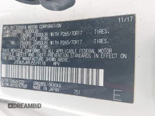 2018 Toyota 4Runner SR5 with VIN JTEBU5JR9J5519118, listed as a IAAI auction lot 41622686 with 92,178 mi miles. Bid and sale history available at carsss.com. Image 9.