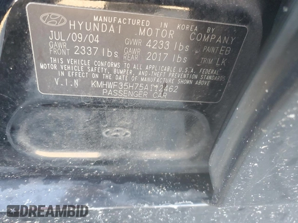 2005 Hyundai Sonata GLS with VIN KMHWF35H75A112462, listed as a Copart auction lot 42218905 with 82,502 mi miles and Salvage Title. Bid and sale history available at carsss.com. Image 14.