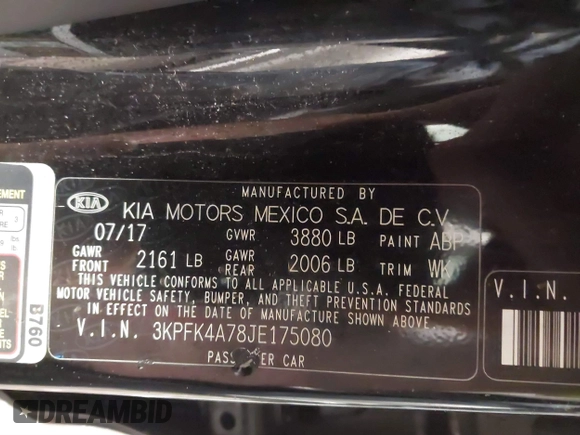 2018 Kia Forte LX with VIN 3KPFK4A78JE175080, listed as a IAAI auction lot 41862412 with 68,346 mi miles. Bid and sale history available at carsss.com. Image 9.