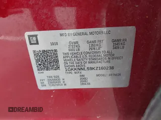2019 GMC Acadia SLT with VIN 1GKKNNLS9KZ160238, listed as a IAAI auction lot 41799278 with 61,008 mi miles and . Bid and sale history available at carsss.com. Image 9.