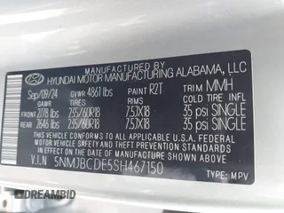 2025 Hyundai Tucson SEL with VIN 5NMJBCDE5SH467150, listed as a IAAI auction lot 42544346 with 19,550 mi miles and . Bid and sale history available at DreamBid. Image 9.