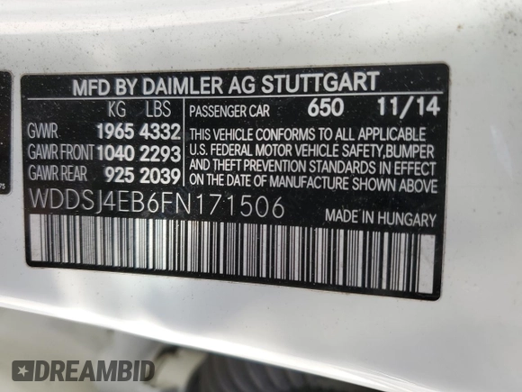 2015 Mercedes-Benz CLA 250 with VIN WDDSJ4EB6FN171506, listed as a Copart auction lot 44922123 with 111,952 mi miles and . Bid and sale history available at DreamBid. Image 13.