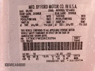 2002 Ford F-150 XL with VIN 1FTRX17W22KC53704, listed as a Copart auction lot 49179545 with 182,629 mi miles and Clean Title. Bid and sale history available at carsss.com. Image 12.