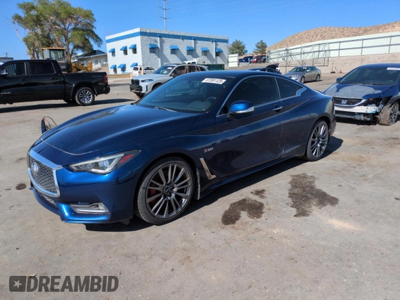2017 Infiniti Q60 Red Sport 400 with VIN JN1FV7EK7HM610385, listed as a Copart auction lot 57391125 with 72,219 mi miles and Clean title. Bid and sale history available at DreamBid. Image 1.