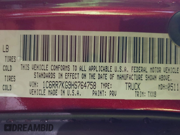 2017 Ram 1500 Express z VIN 1C6RR7KG9HS764758, wystawiony jako IAAI lot #41740070 z przebiegiem 45 194 mil mil oraz . Historia ofert i sprzedaży dostępna na DreamBid. Obrazek 9.