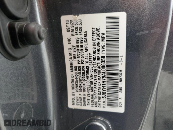 2010 Honda Element EX with VIN 5J6YH1H79AL006358, listed as a Copart auction lot 48414945 with 118,870 mi miles and Salvage Title. Bid and sale history available at DreamBid. Image 14.