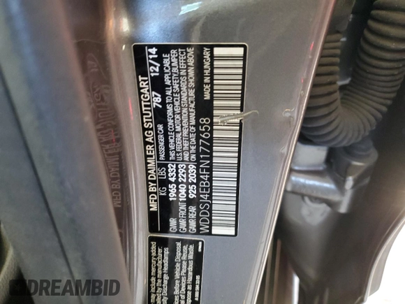 2015 Mercedes-Benz CLA 250 with VIN WDDSJ4EB4FN177658, listed as a Copart auction lot 42015144 with 85,960 mi miles and . Bid and sale history available at DreamBid. Image 12.