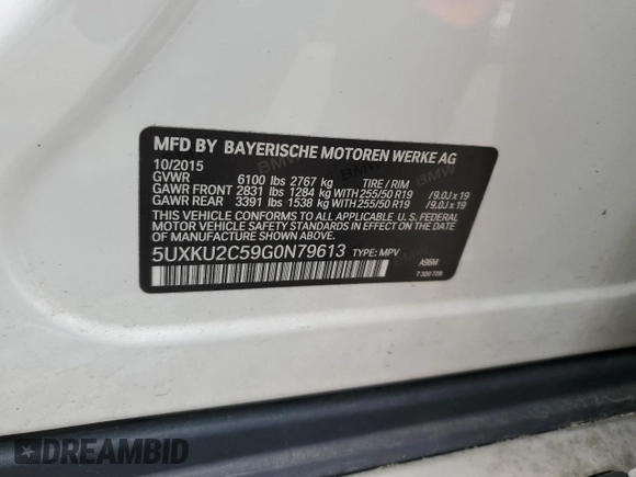 2016 BMW X6 xDrive35i with VIN 5UXKU2C59G0N79613, listed as a Copart auction lot 53323035 with 173,213 mi miles and Salvage Title. Bid and sale history available at carsss.com. Image 14.