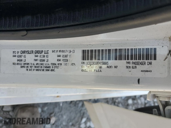 2014 Chrysler 200 Limited with VIN 1C3CCBCG8EN158805, listed as a Copart auction lot 52143465 with 155,445 mi miles and Salvage Title. Bid and sale history available at carsss.com. Image 12.