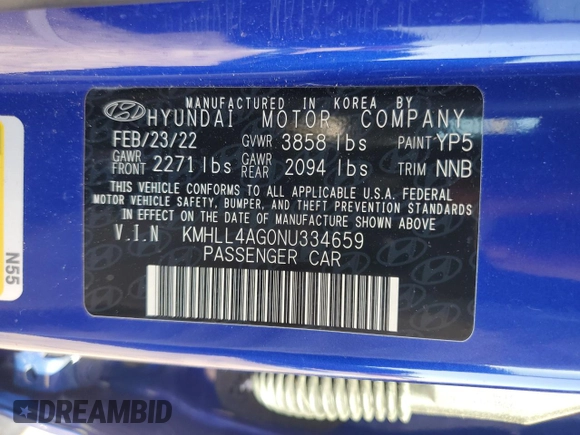 2022 Hyundai Elantra SE with VIN KMHLL4AG0NU334659, listed as a Copart auction lot 46928205 with 31,312 mi miles and Salvage Title. Bid and sale history available at DreamBid. Image 12.