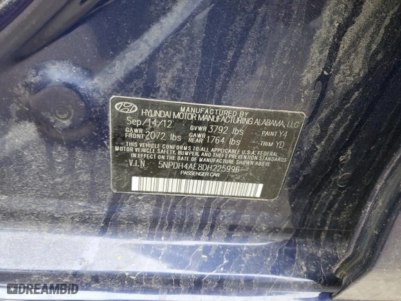 2013 Hyundai Elantra GLS with VIN 5NPDH4AE8DH225996, listed as a Copart auction lot 49893525 with 118,792 mi miles and Salvage Title. Bid and sale history available at carsss.com. Image 12.