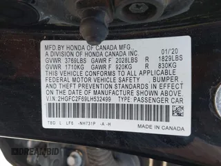 2020 Honda Civic LX with VIN 2HGFC2F69LH532499, listed as a IAAI auction lot 41919941 with 96,936 mi miles and . Bid and sale history available at DreamBid. Image 9.