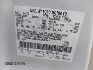 2010 Ford Escape Limited с VIN 1FMCU0EG1AKD30643, выставлен на аукционе IAAI как лот 42241302 с пробегом 180 142 миль миль и . История ставок и продаж доступна на DreamBid. Изображение 9.