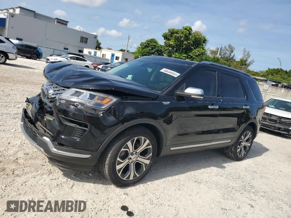 2019 Ford Explorer Platinum z VIN 1FM5K8HT1KGA49601, wystawiony jako Copart lot #56636955 z przebiegiem 56 913 mil mil oraz Szkoda całkowita • Salvage title. Historia ofert i sprzedaży dostępna na DreamBid. Obrazek 1.
