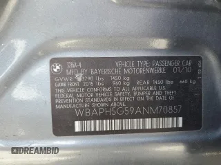 2010 BMW 3 Series 328i with VIN WBAPH5G59ANM70857, listed as a Copart auction lot 56457805 with 93,068 mi miles and Salvage title. Bid and sale history available at DreamBid. Image 13.