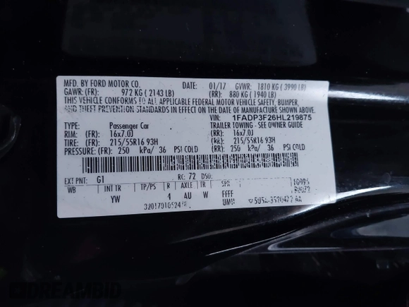 2017 Ford Focus SE with VIN 1FADP3F26HL219875, listed as a IAAI auction lot 41756026 with 70,493 mi miles. Bid and sale history available at carsss.com. Image 9.