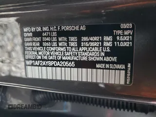 2023 Porsche Cayenne Turbo z VIN WP1AF2AY8PDA20565, wystawiony jako Copart lot #72817943 z przebiegiem 1 694 mil mil oraz . Historia ofert i sprzedaży dostępna na DreamBid. Obrazek 13.