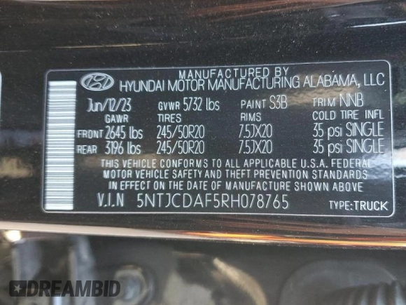 2024 Hyundai Santa Cruz Night Edition z VIN 5NTJCDAF5RH078765, wystawiony jako Copart lot #50633065 z przebiegiem 33 782 mil mil oraz Szkoda całkowita • Salvage title. Historia ofert i sprzedaży dostępna na DreamBid. Obrazek 13.