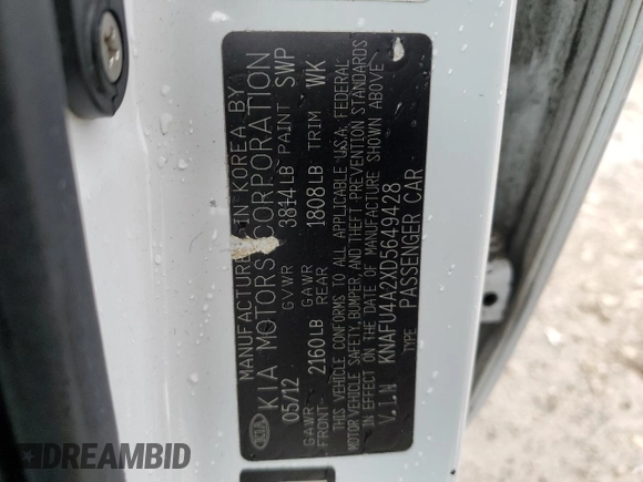 2013 Kia Forte EX with VIN KNAFU4A2XD5649428, listed as a Copart auction lot 51840195 with 159,567 mi miles and Salvage Title. Bid and sale history available at carsss.com. Image 12.