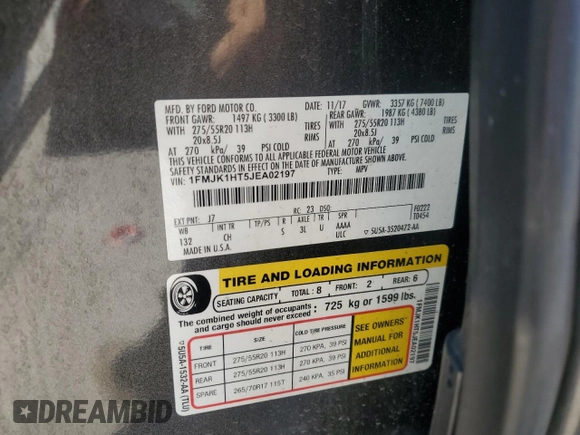 2018 Ford Expedition Max XLT with VIN 1FMJK1HT5JEA02197, listed as a Copart auction lot 45679215 with 116,573 mi miles and Salvage title. Bid and sale history available at DreamBid. Image 12.