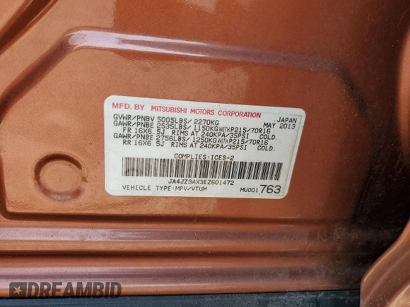2014 Mitsubishi Outlander SE with VIN JA4JZ3AX3EZ601472, listed as a Copart auction lot 62324255 with 232,976 mi miles and Clean title. Bid and sale history available at DreamBid. Image 14.