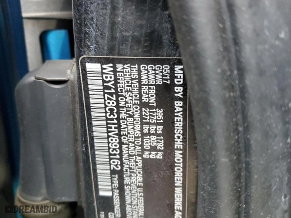 2017 BMW i3 with VIN WBY1Z8C31HV893162, listed as a Copart auction lot 47664045 with 62,161 mi miles and Salvage Title. Bid and sale history available at carsss.com. Image 12.