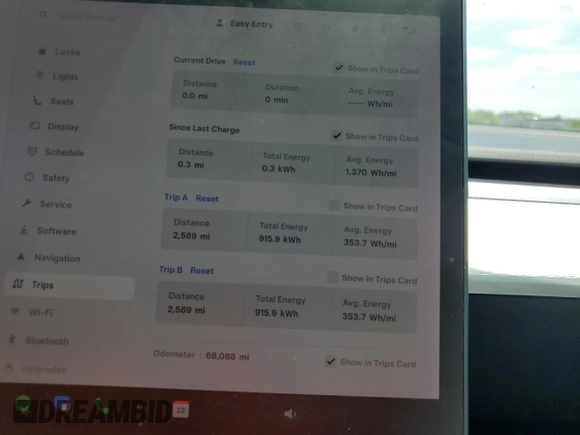 2019 Tesla Model 3 Long Range with VIN 5YJ3E1EB2KF391185, listed as a Copart auction lot 54151155 with 68,088 mi miles and Salvage Title. Bid and sale history available at carsss.com. Image 9.
