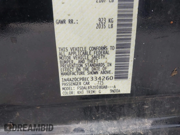 2014 Nissan LEAF SL z VIN 1N4AZ0CP8EC334260, wystawiony jako IAAI lot #42290440 z przebiegiem 53 164 mil mil oraz . Historia ofert i sprzedaży dostępna na DreamBid. Obrazek 9.