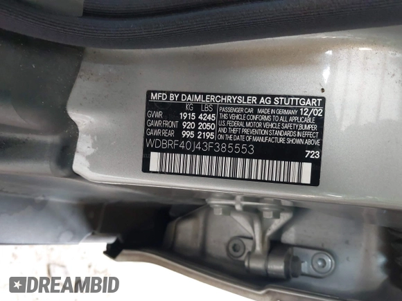 2003 Mercedes-Benz C 230 Kompressor with VIN WDBRF40J43F385553, listed as a IAAI auction lot 41614596 with 196,640 mi miles and . Bid and sale history available at DreamBid. Image 9.