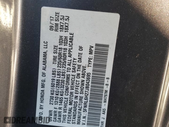 2018 Honda Odyssey LX with VIN 5FNRL6H27JB043695, listed as a Copart auction lot 83635584 with 83,604 mi miles and Salvage Title. Bid and sale history available at carsss.com. Image 13.