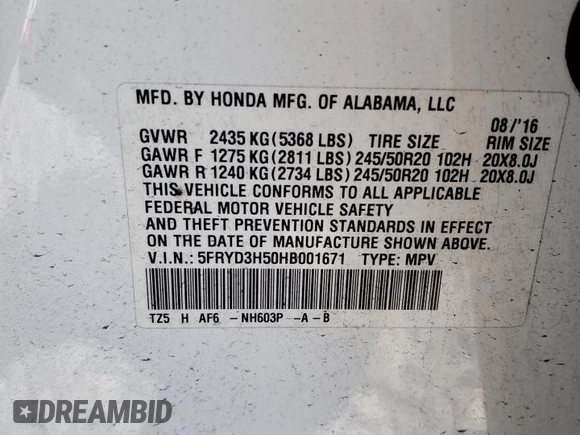 2017 Acura MDX Technology z VIN 5FRYD3H50HB001671, wystawiony jako Copart lot #52987475 z przebiegiem Nie podano mil oraz Szkoda całkowita • Salvage title. Historia ofert i sprzedaży dostępna na DreamBid. Obrazek 15.
