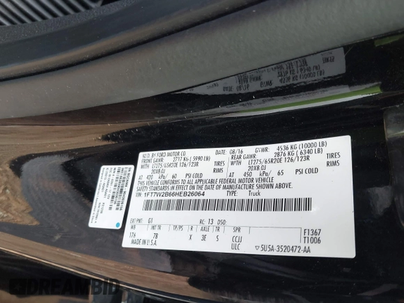 2017 Ford F-250 Lariat with VIN 1FT7W2B66HEB26064, listed as a IAAI auction lot 41656174 with 69,695 mi miles and . Bid and sale history available at DreamBid. Image 9.
