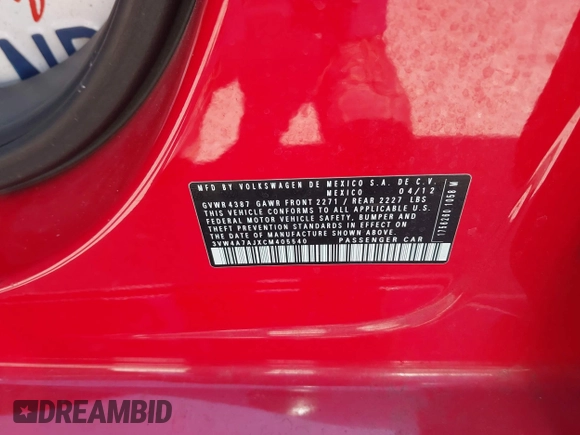 2012 Volkswagen Jetta GLI Autobahn с VIN 3VW4A7AJXCM405540, выставлен на аукционе IAAI как лот 41948873 с пробегом 116 967 миль миль и . История ставок и продаж доступна на DreamBid. Изображение 9.