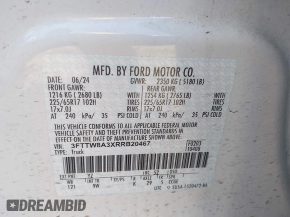 2024 Ford Maverick XL z VIN 3FTTW8A3XRRB20467, wystawiony jako IAAI lot #42069783 z przebiegiem 14 321 mil mil oraz . Historia ofert i sprzedaży dostępna na DreamBid. Obrazek 9.